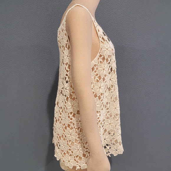 SAGE LANE Cream Crochet Lace Boho Hippie Tunic Tank Top S/M - Picture 5 of 8
